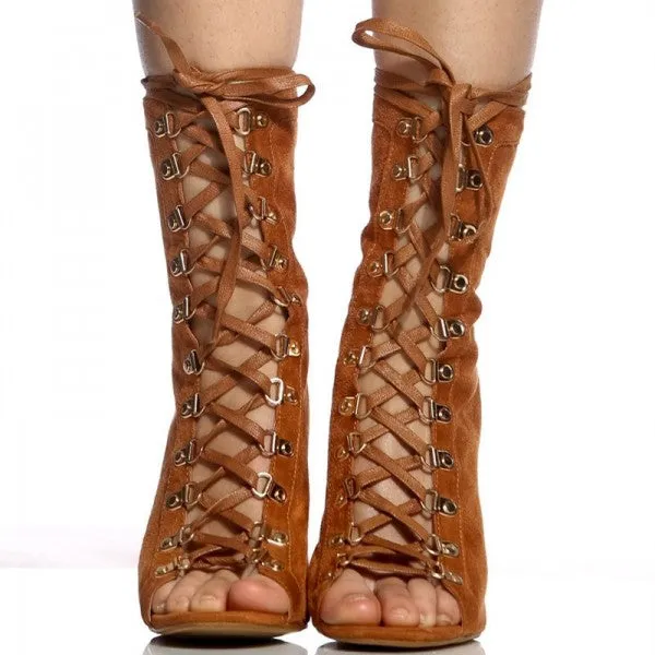 Straps Lace Up Peep-toe Zipper Stiletto High Heel Ankle Boot Sandals