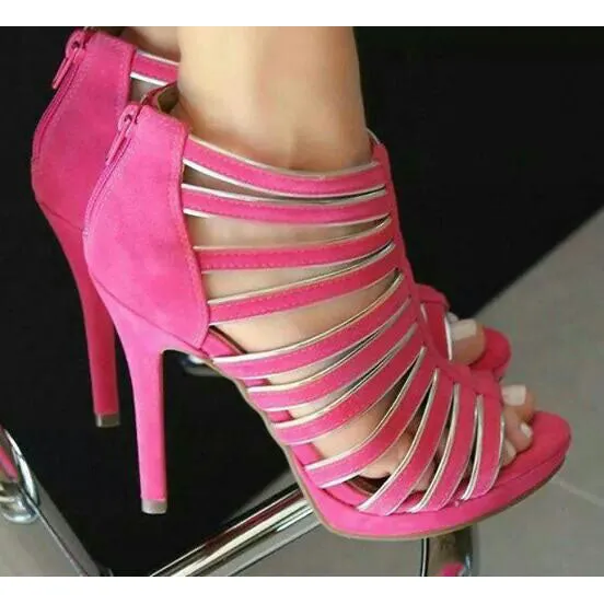 Straps Open Toe Ankle Boot Back Zipper Stiletto High Heel Sandals