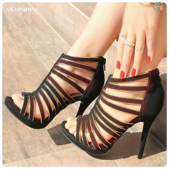 Straps Open Toe Ankle Boot Back Zipper Stiletto High Heel Sandals