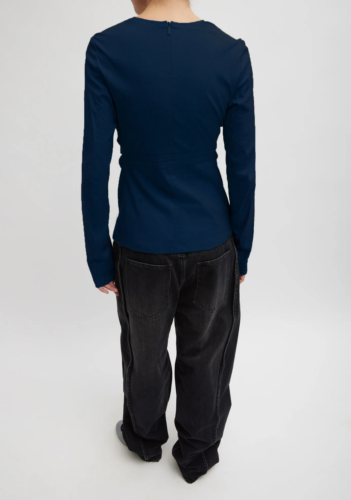 Stretch Cotton Nylon Square Neck Slim Circular Sleeve Top