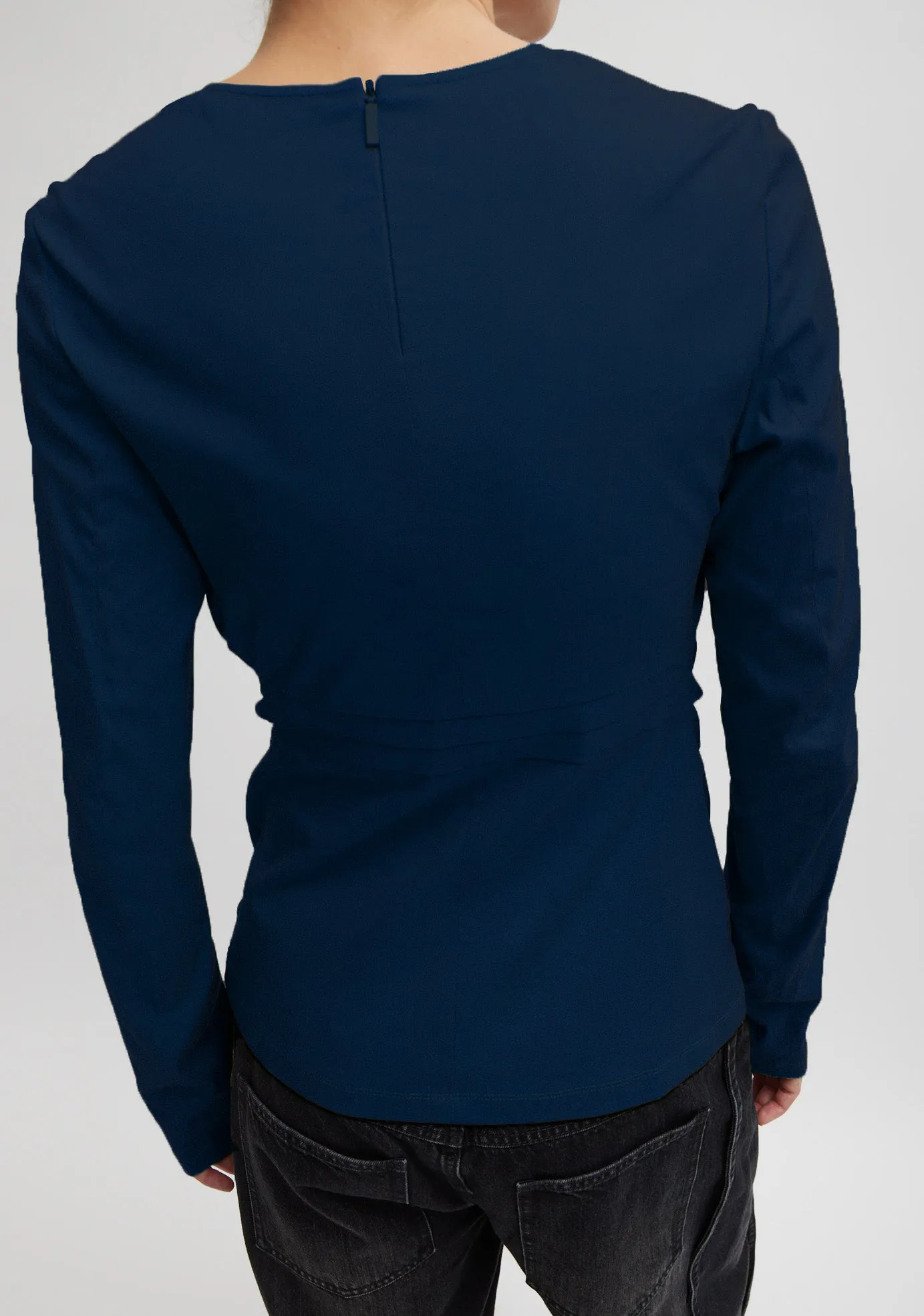 Stretch Cotton Nylon Square Neck Slim Circular Sleeve Top