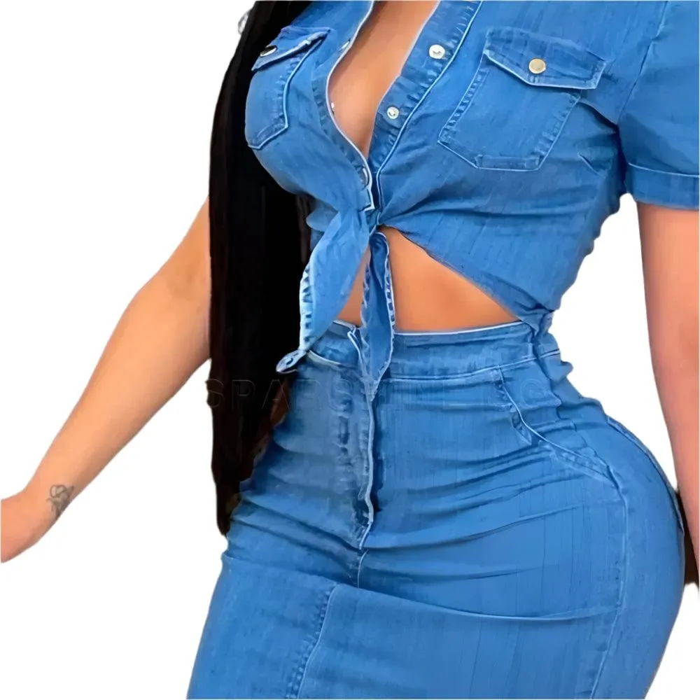 Stretch Straps Short Skirt Sexy & Chic Streetwear Slim Fit Denim Mini Dress