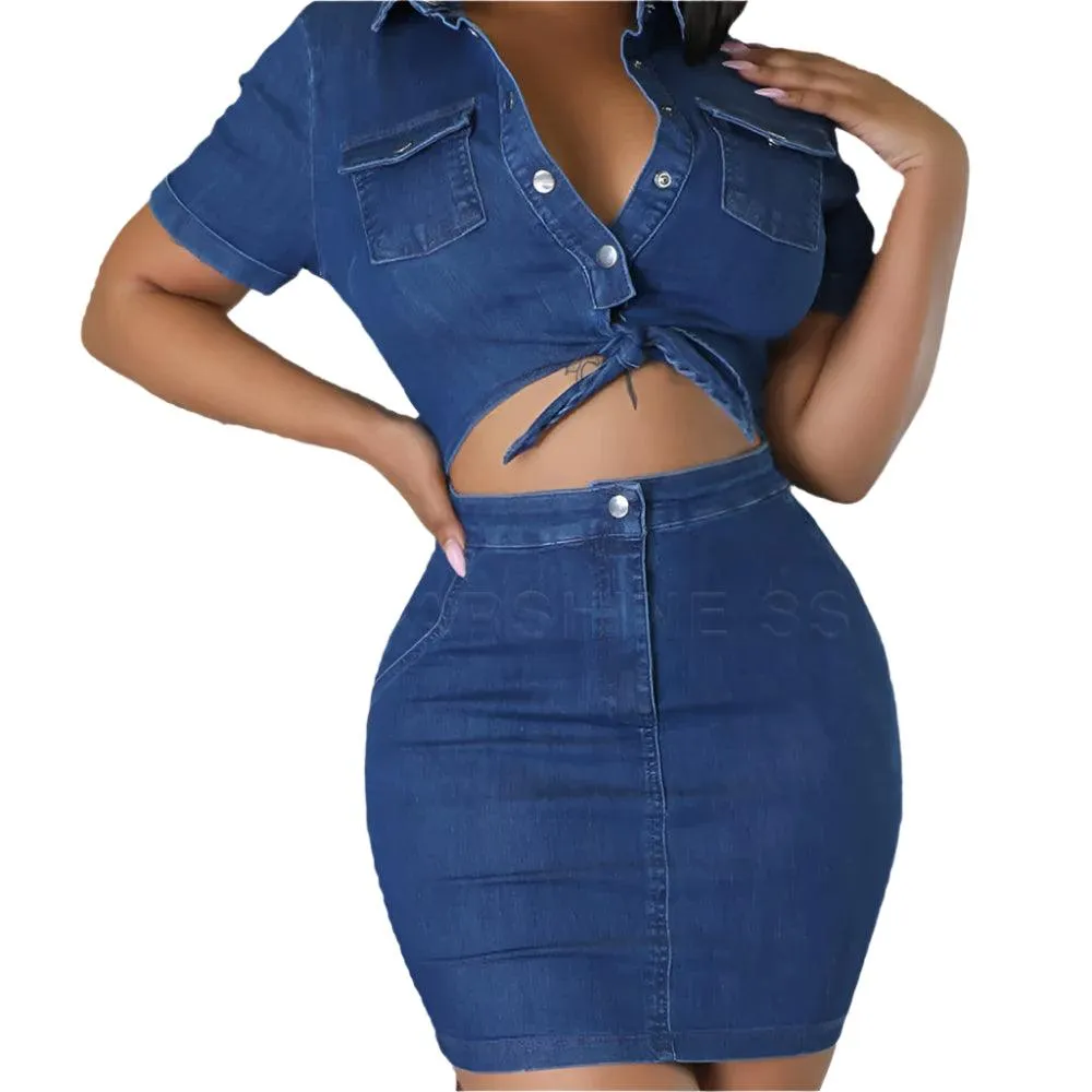 Stretch Straps Short Skirt Sexy & Chic Streetwear Slim Fit Denim Mini Dress