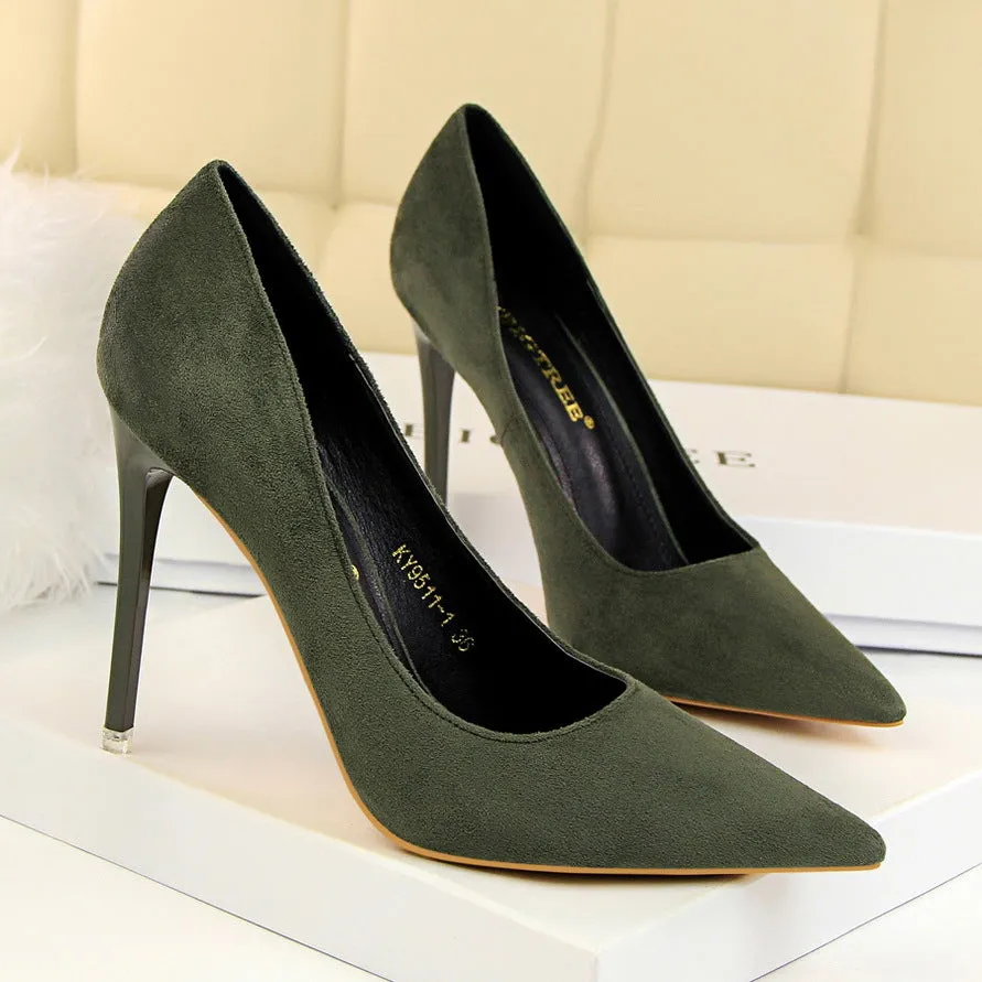 Suede Pointed Toe Stiletto Heel Low Cut High Heels Party Shoes