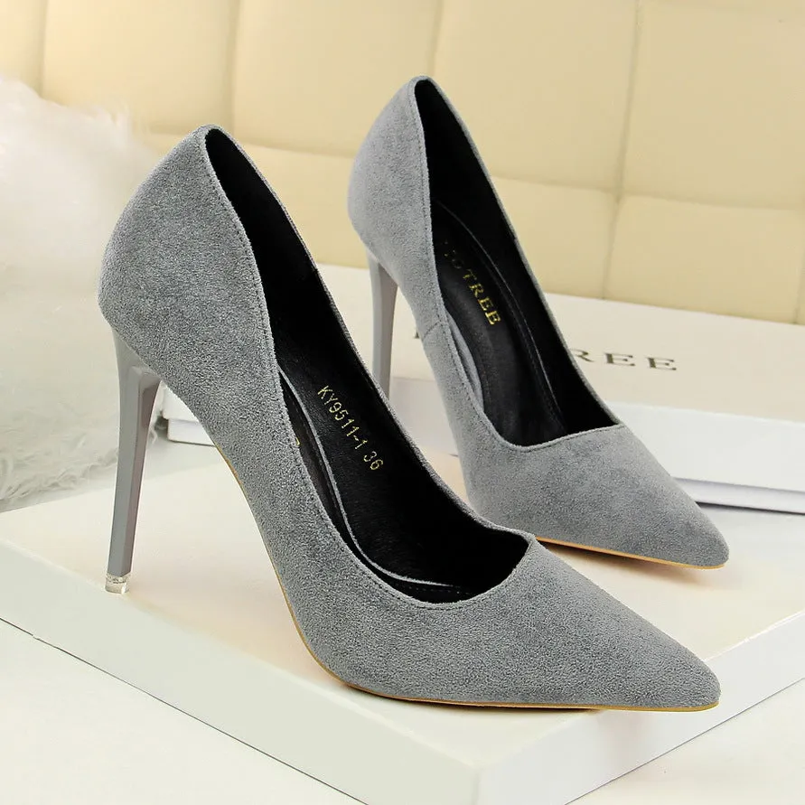 Suede Pointed Toe Stiletto Heel Low Cut High Heels Party Shoes