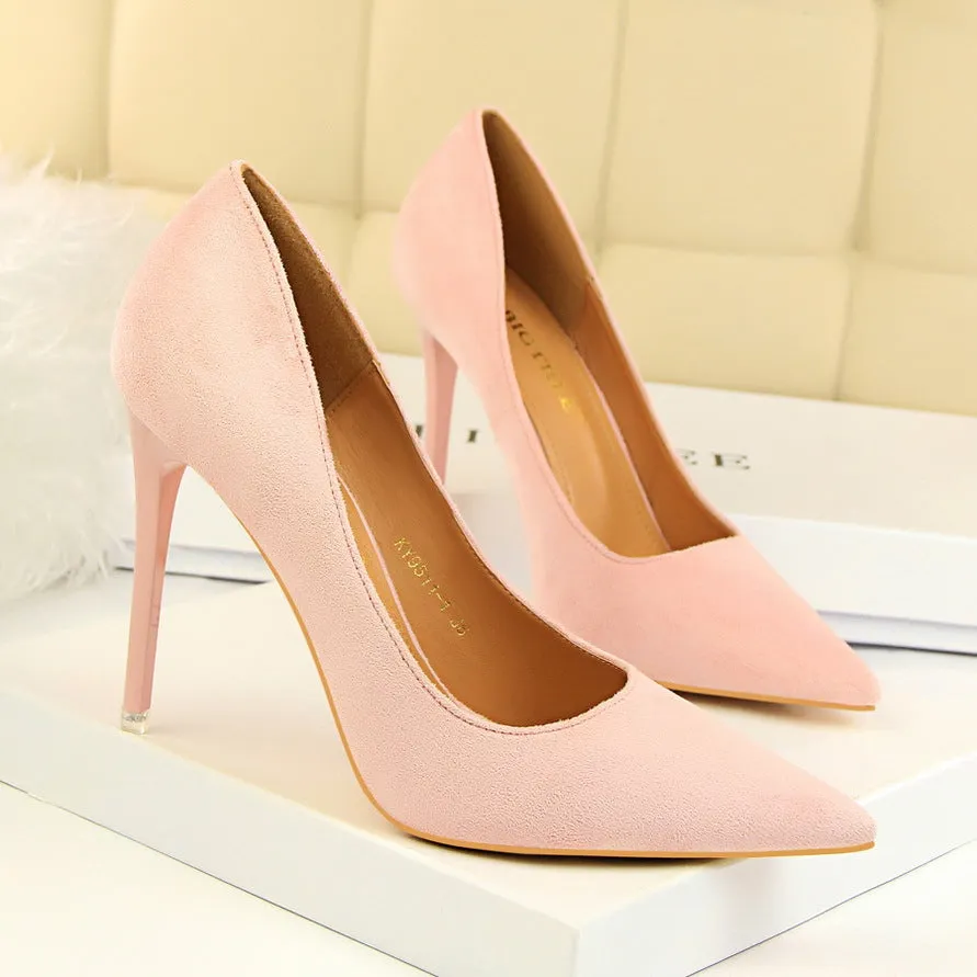Suede Pointed Toe Stiletto Heel Low Cut High Heels Party Shoes