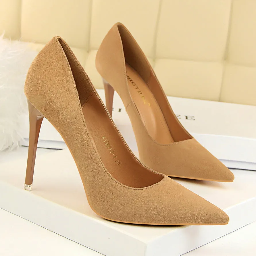 Suede Pointed Toe Stiletto Heel Low Cut High Heels Party Shoes
