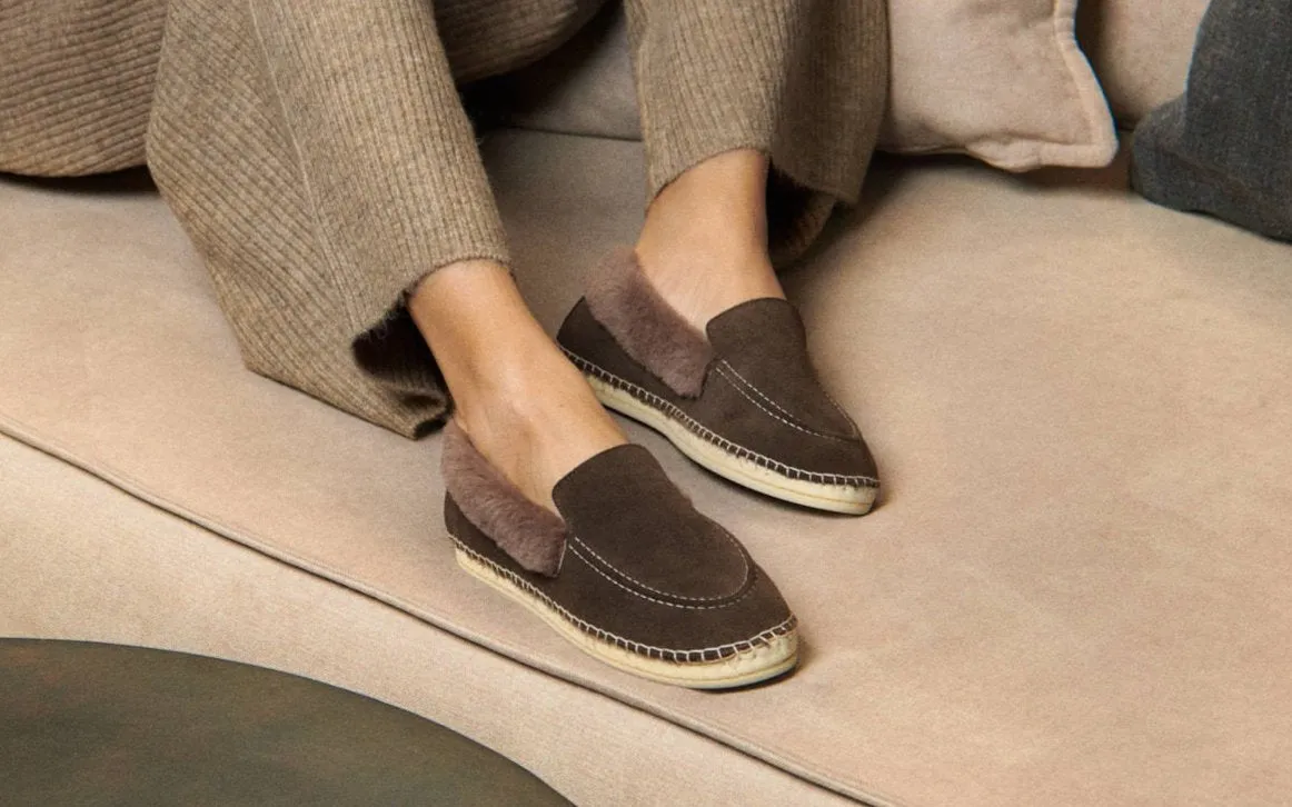 Suede With Faux Fur Loafers Espadrilles - R59LW - Cortina Cocoa