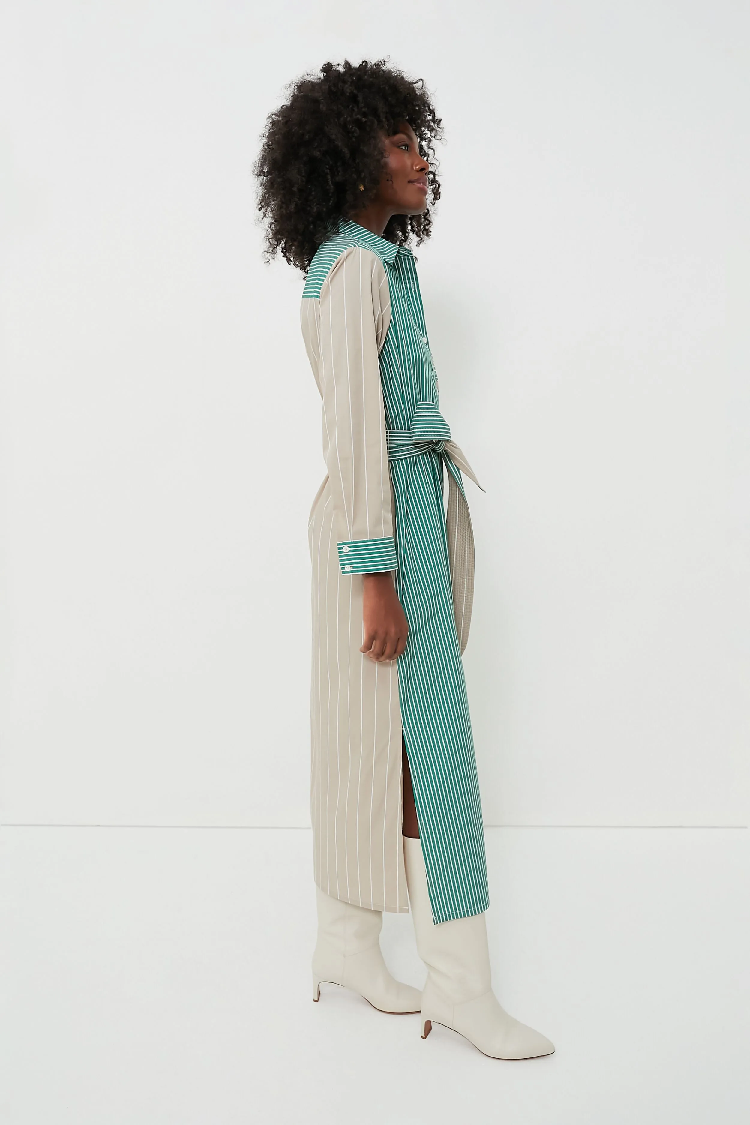 Tan and Green Striped Chessie Dress