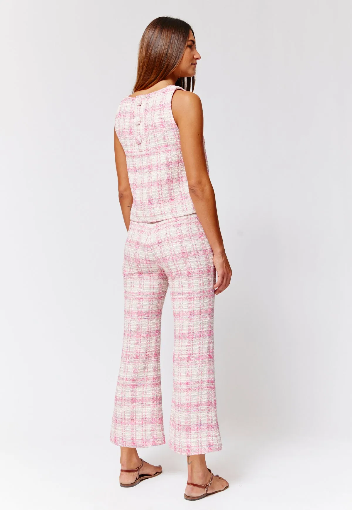 THE FLARE CROPPED TROUSER in PINK TWEED