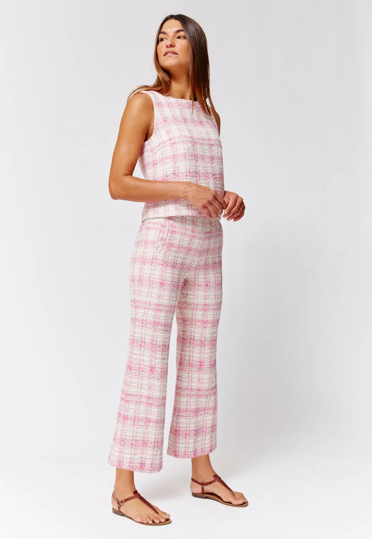 THE FLARE CROPPED TROUSER in PINK TWEED