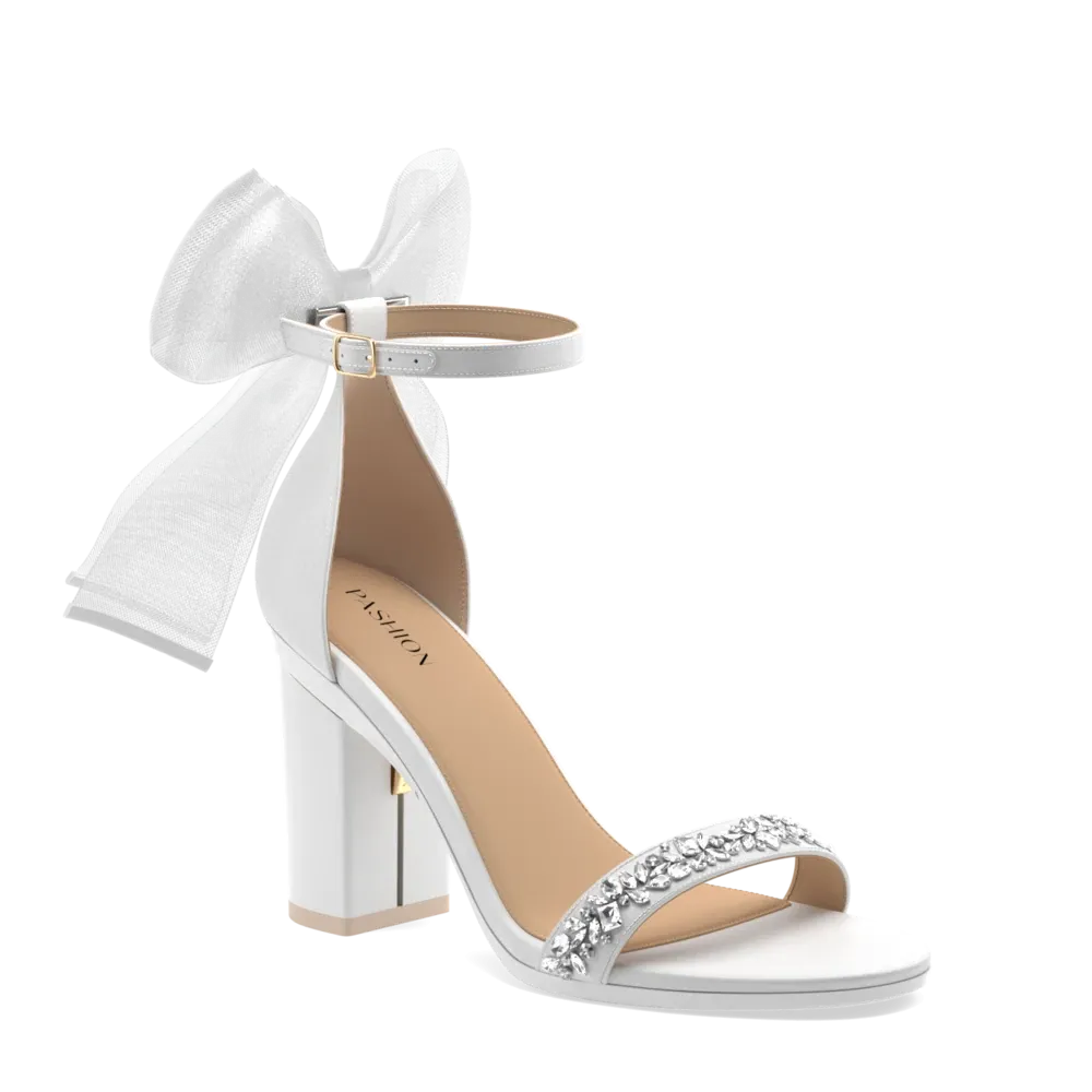 The Pashionista - White Crystal Bow   Block Heel Kit 4 White
