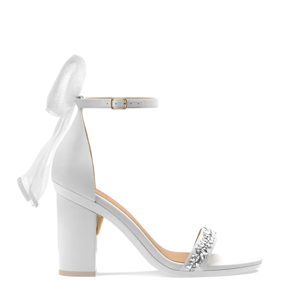 The Pashionista - White Crystal Bow   Block Heel Kit 4 White