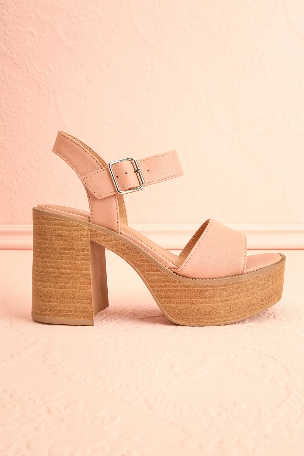 Turbo Beige | Heeled Wooden Platform Sandals