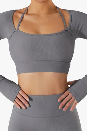 Urban Luxe Strappy Knitted Crop Top - Grey