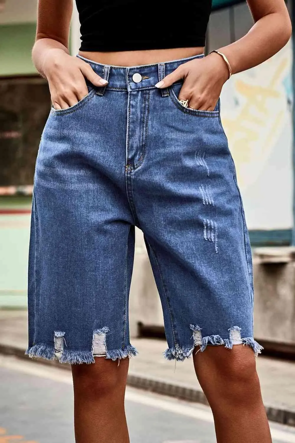 Urban Wear Distressed Denim Bermuda Shorts
