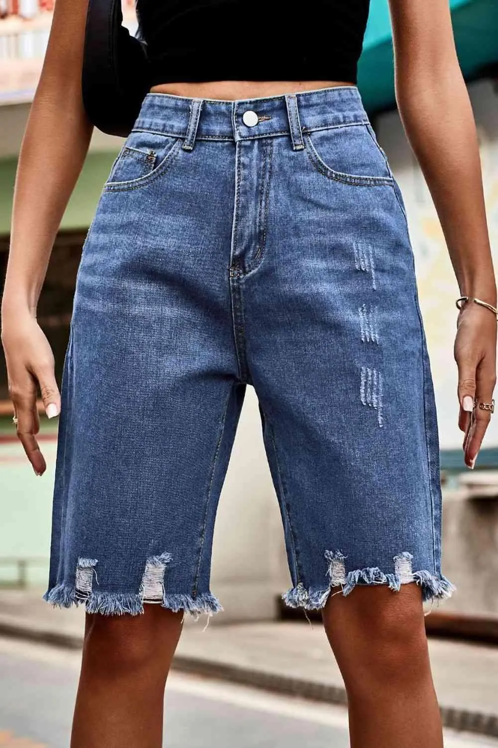 Urban Wear Distressed Denim Bermuda Shorts