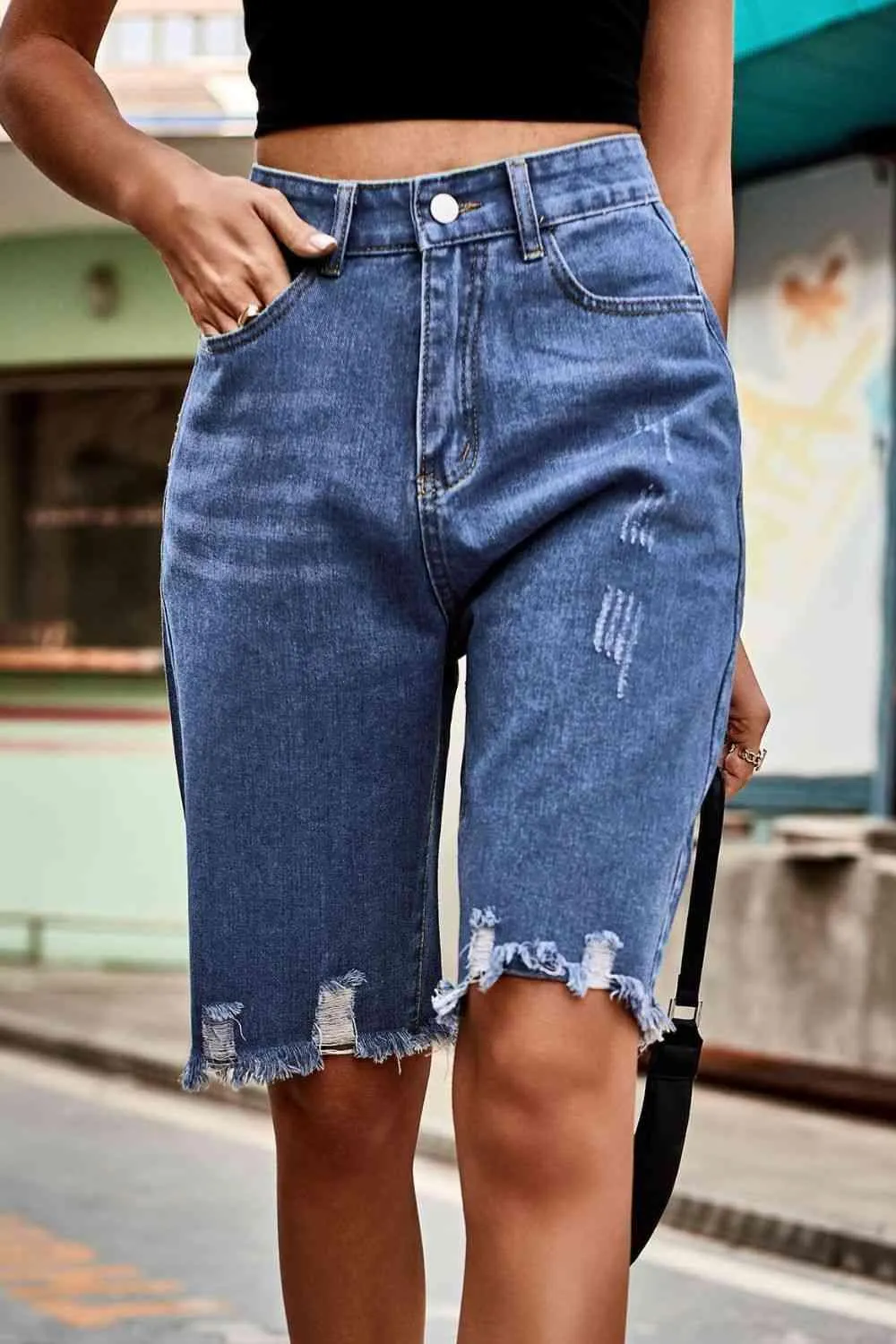 Urban Wear Distressed Denim Bermuda Shorts