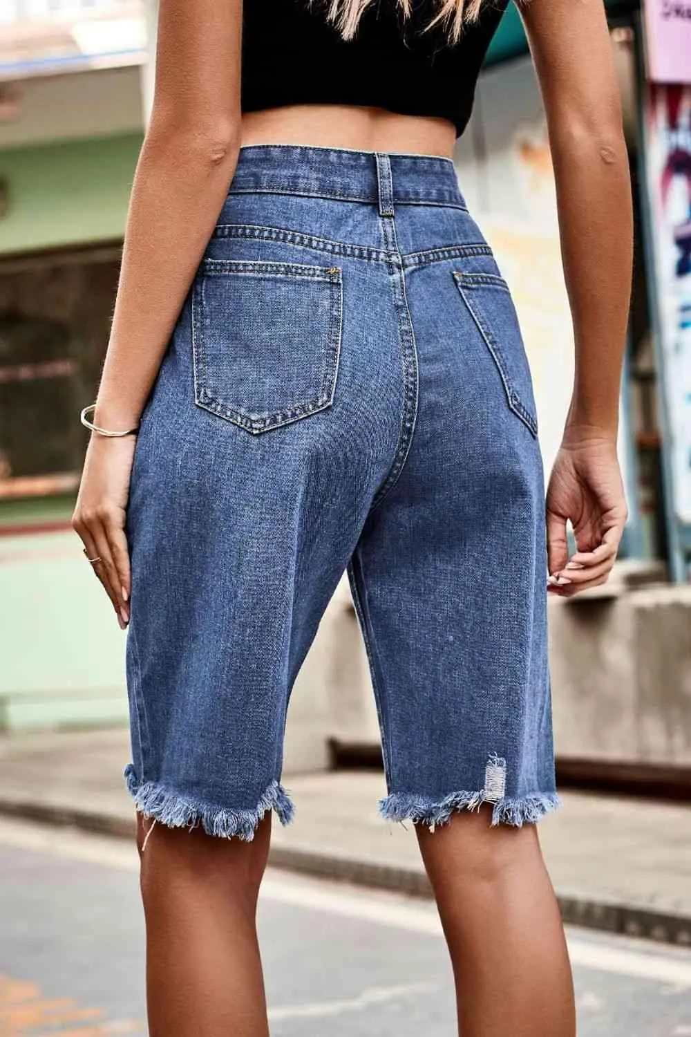 Urban Wear Distressed Denim Bermuda Shorts