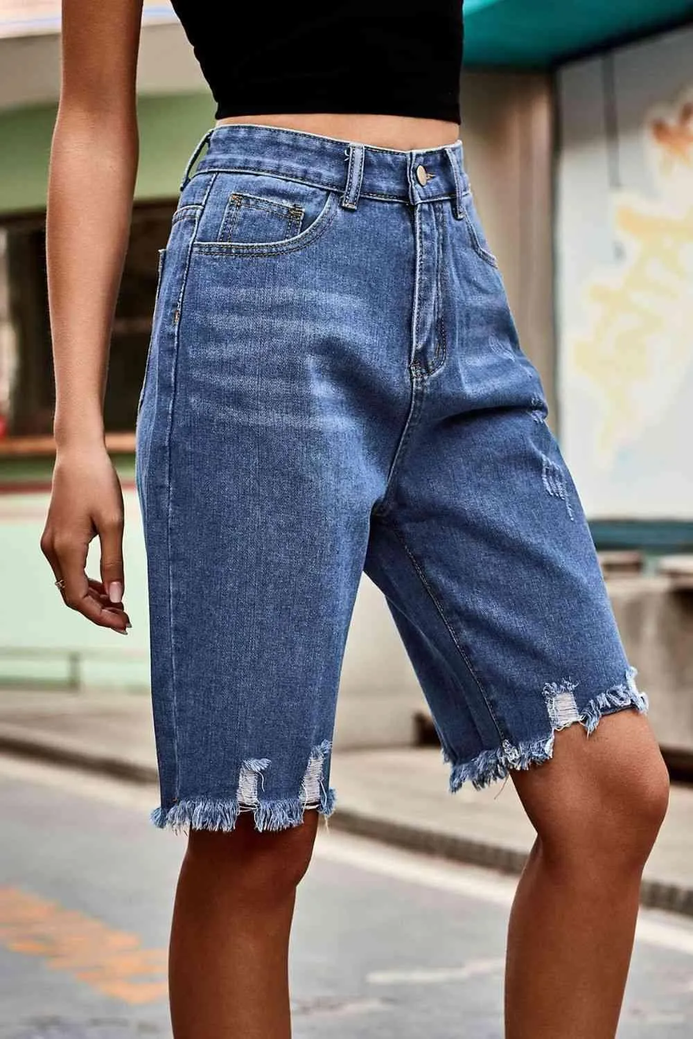 Urban Wear Distressed Denim Bermuda Shorts