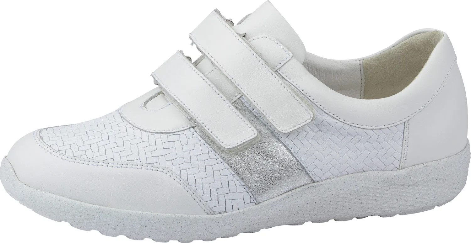 Waldlaufer Wide fitting M Ladies Silver Trainers Leather Stretch M-Ira Strap Over sale