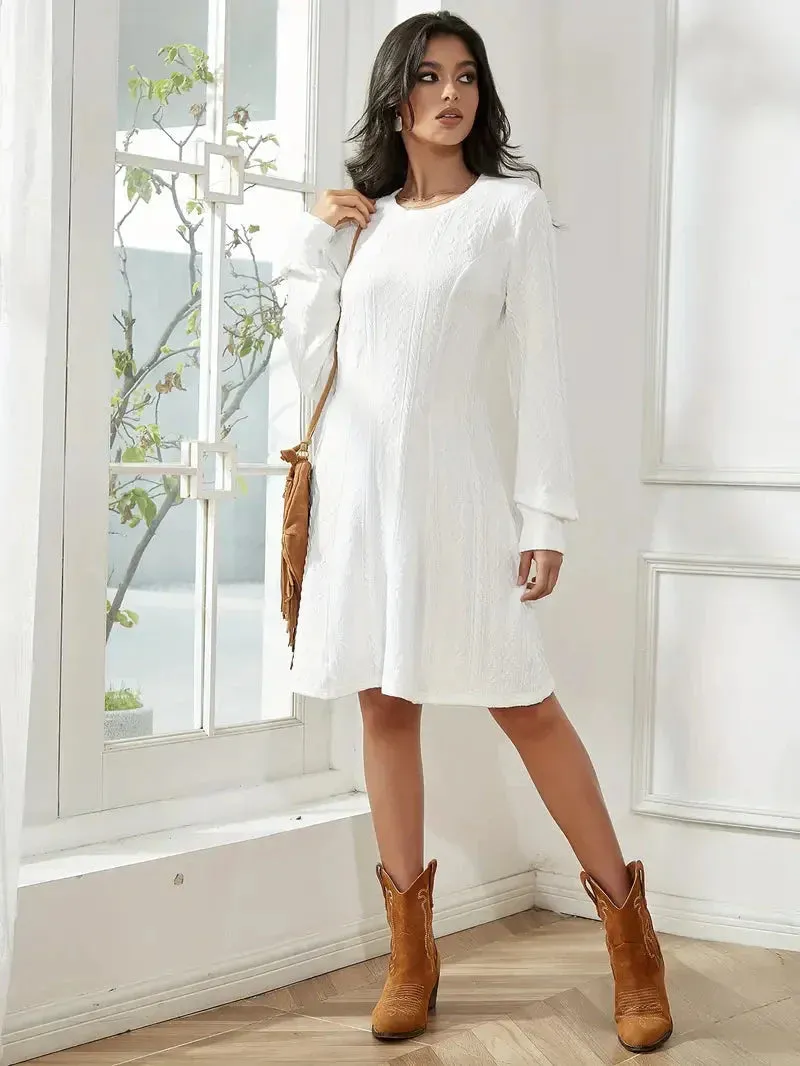 Wenkouban-Christmas Thanksgiving Gift New Year's Eve Dress party look inspos back to school dress  Solid Knit A-line Sweater Dress