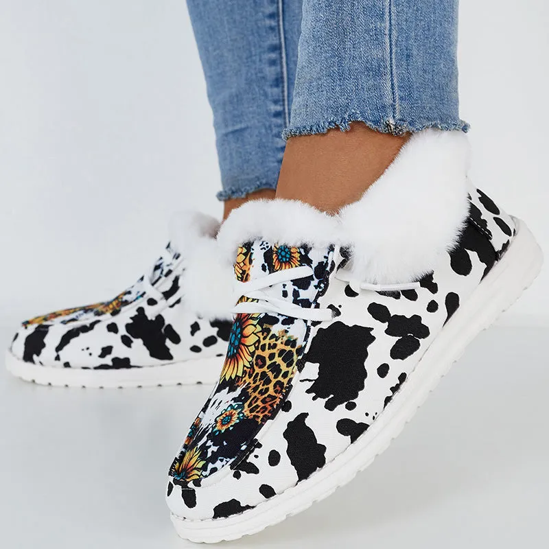 Winter Warm Flat Shoes Faux Fur Plush Lined Non Slip Boots