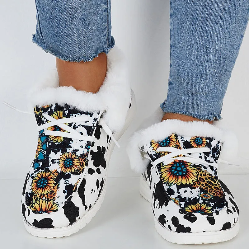 Winter Warm Flat Shoes Faux Fur Plush Lined Non Slip Boots