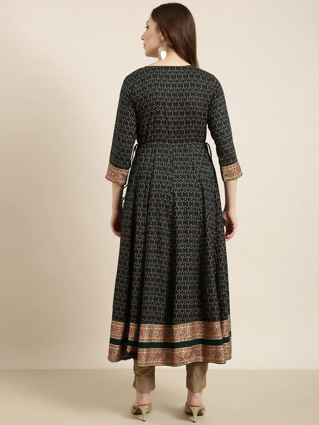 Women Anarkali Green Ethnic Motifs Kurta