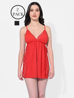 Women Satin Babydoll Lingerie with G-String Panty Pack of 2