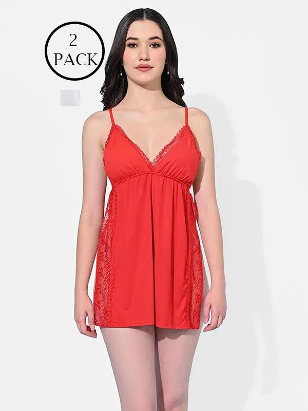 Women Satin Babydoll Lingerie with G-String Panty Pack of 2