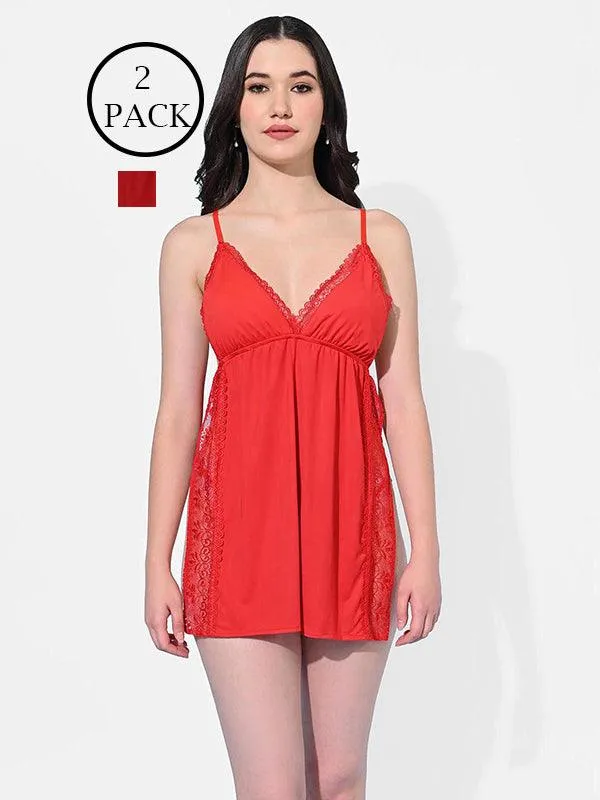 Women Satin Babydoll Lingerie with G-String Panty Pack of 2