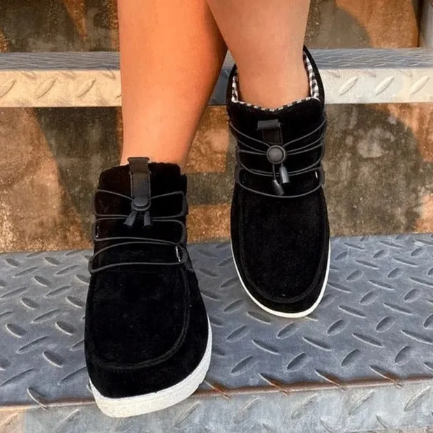 Women's faux suede elastic front lace flat booties casual comfy walking sneakers shoes