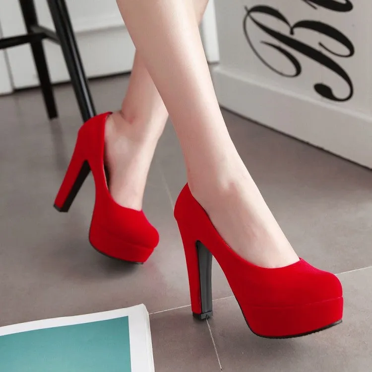 Women's  High Heeled Suede Round Toe Chunky Heel Platform Pumps