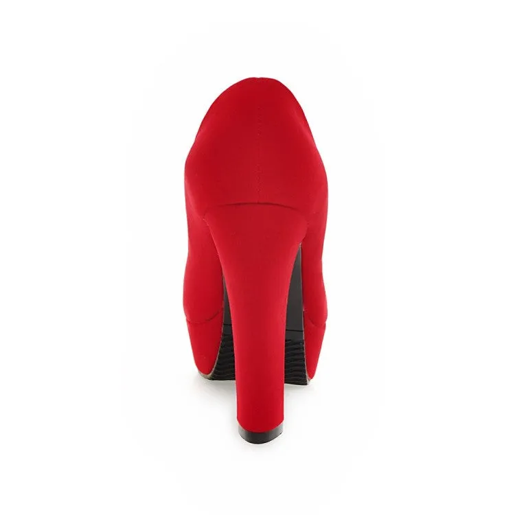 Women's  High Heeled Suede Round Toe Chunky Heel Platform Pumps