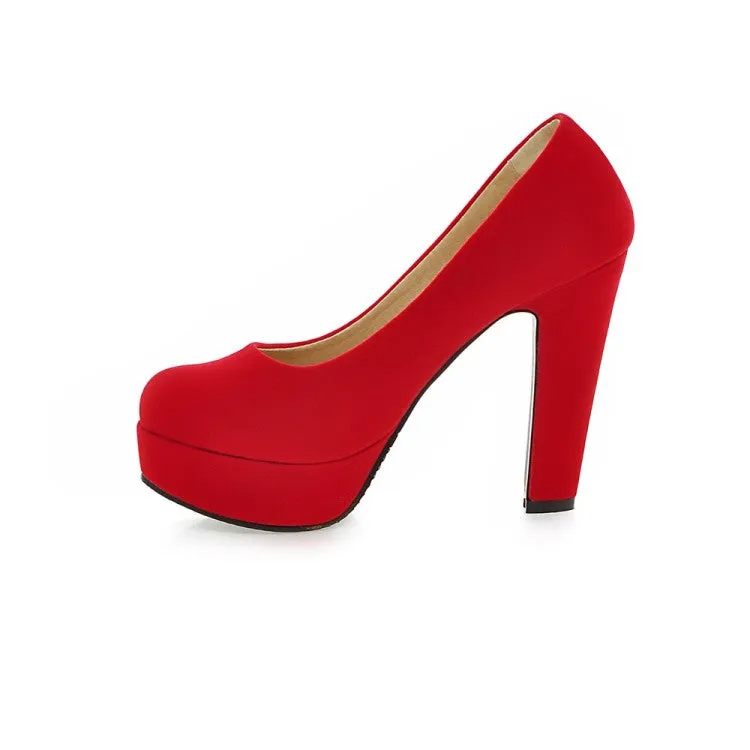 Women's  High Heeled Suede Round Toe Chunky Heel Platform Pumps