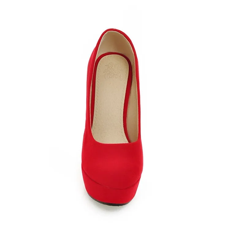 Women's  High Heeled Suede Round Toe Chunky Heel Platform Pumps