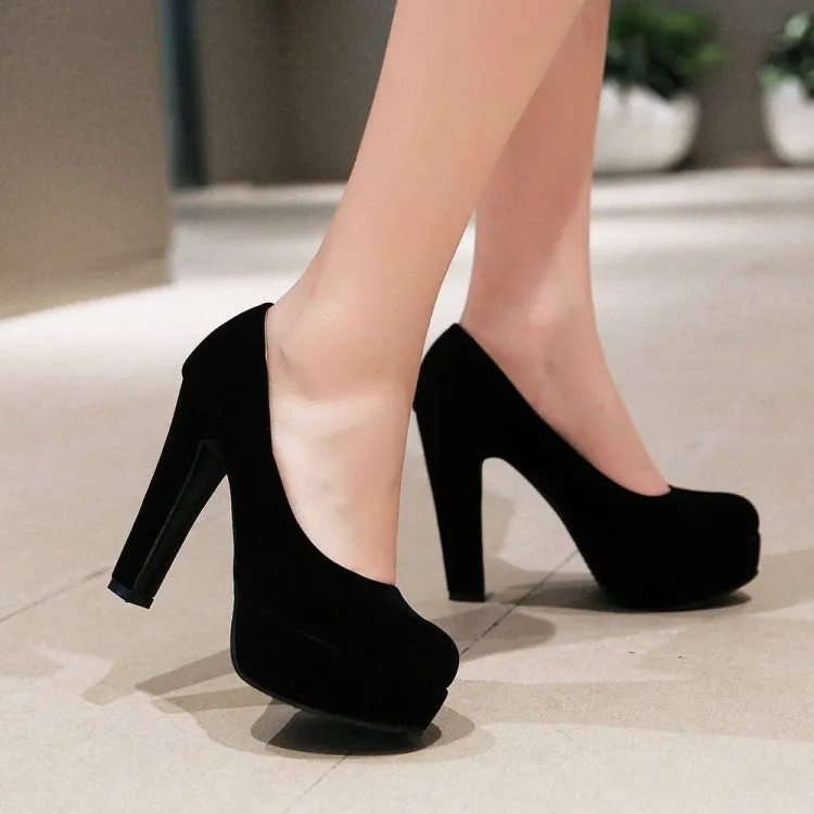 Women's  High Heeled Suede Round Toe Chunky Heel Platform Pumps