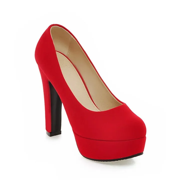 Women's  High Heeled Suede Round Toe Chunky Heel Platform Pumps