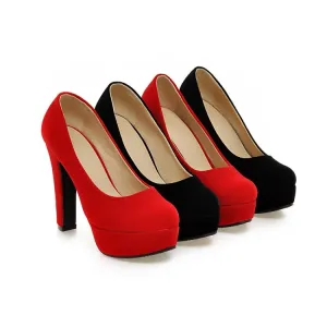 Women's  High Heeled Suede Round Toe Chunky Heel Platform Pumps