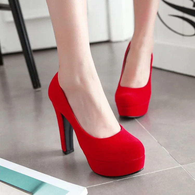 Women's  High Heeled Suede Round Toe Chunky Heel Platform Pumps