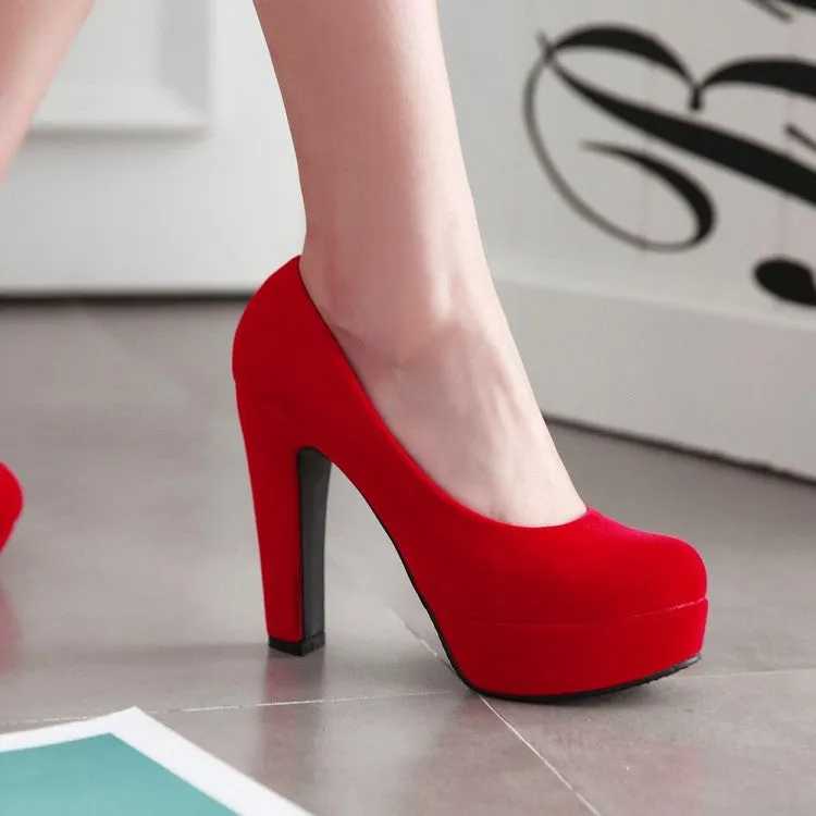 Women's  High Heeled Suede Round Toe Chunky Heel Platform Pumps