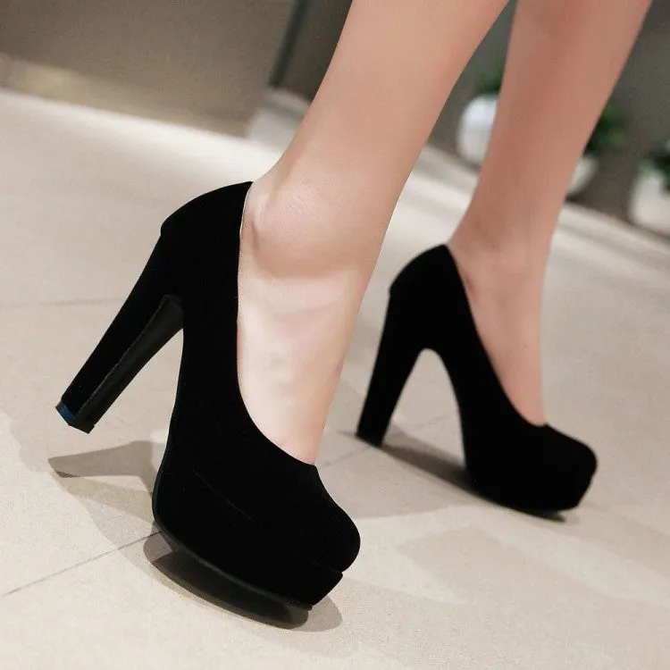 Women's  High Heeled Suede Round Toe Chunky Heel Platform Pumps