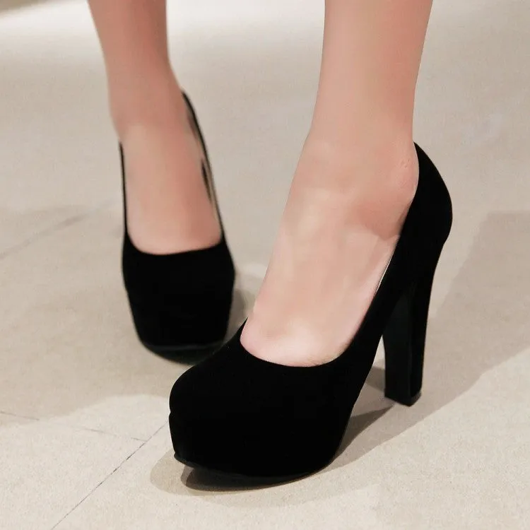 Women's  High Heeled Suede Round Toe Chunky Heel Platform Pumps