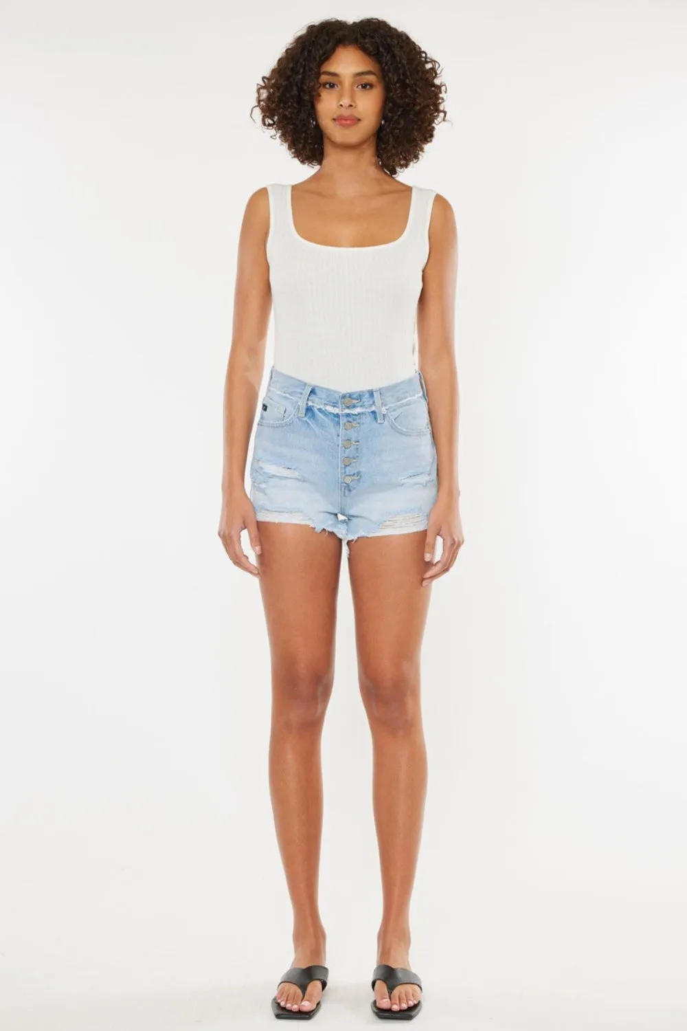 Women's Kancan Distressed Button Fly Denim Shorts
