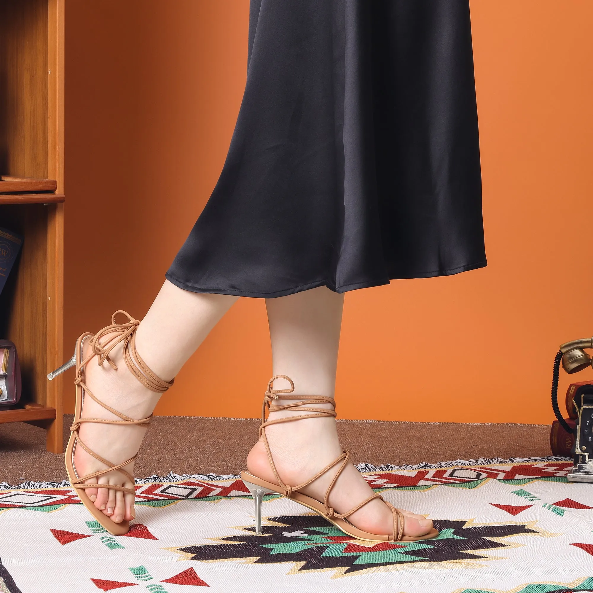 Women's Lace Up Open Toe Strappy Stiletto Heels Sandals
