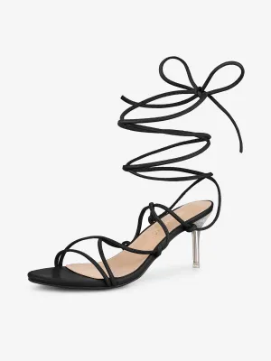 Women's Lace Up Open Toe Strappy Stiletto Heels Sandals