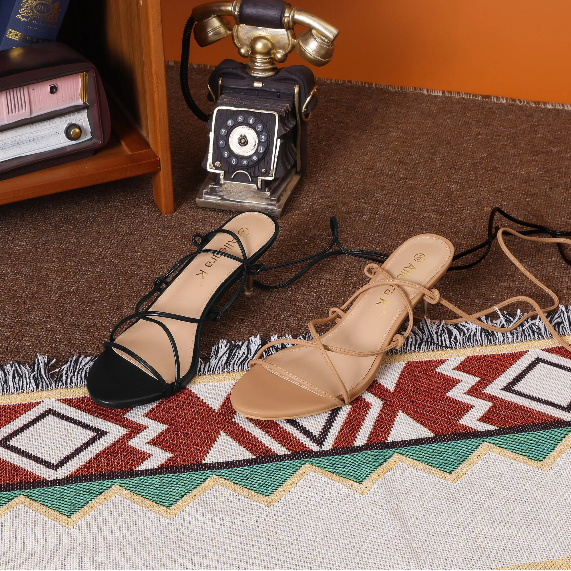 Women's Lace Up Open Toe Strappy Stiletto Heels Sandals