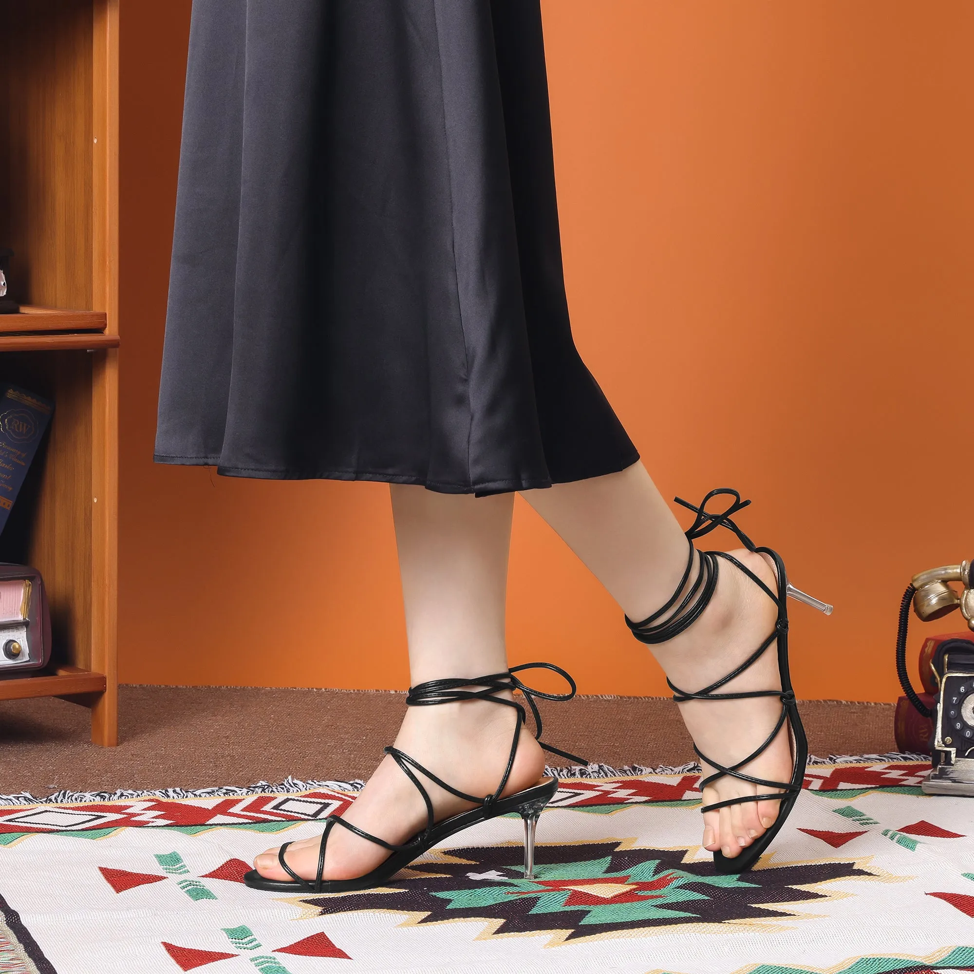 Women's Lace Up Open Toe Strappy Stiletto Heels Sandals