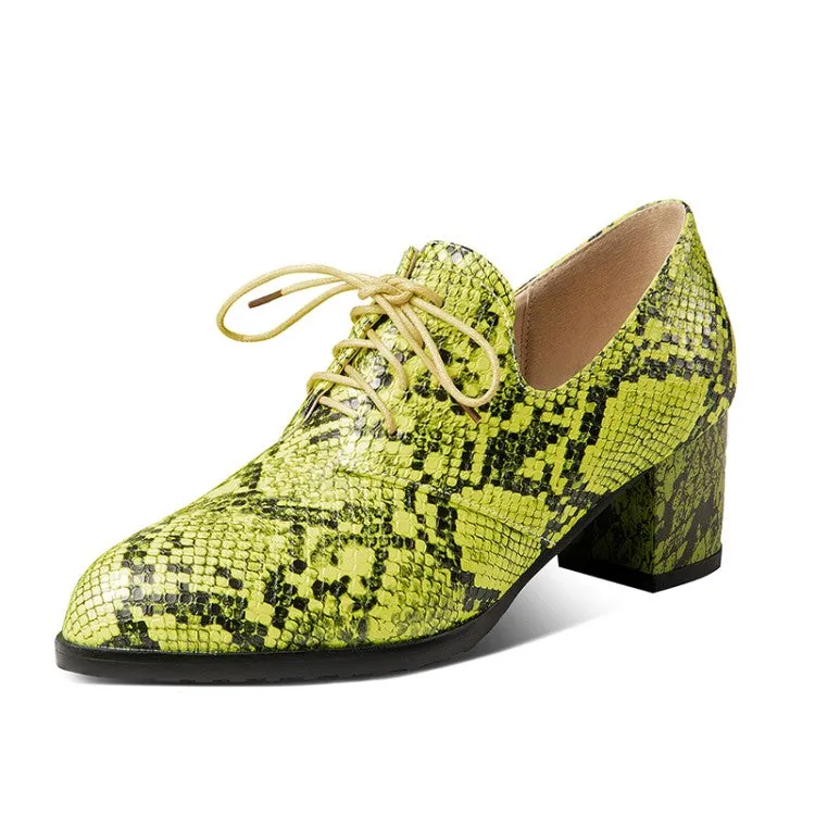 Women's Lace Up Snake-printed High Heel Shoes